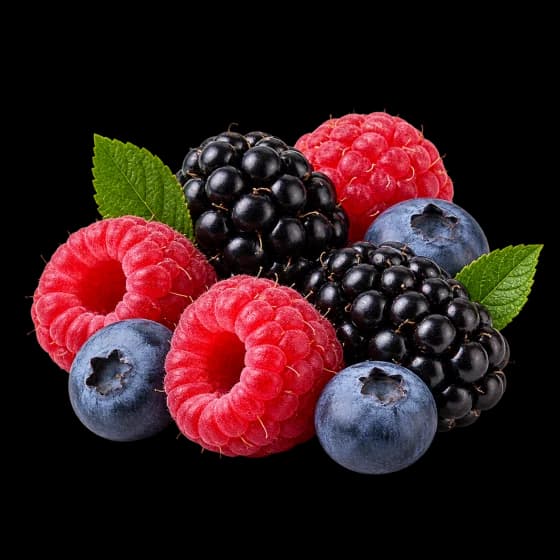Raspberries, blackberries and blueberries